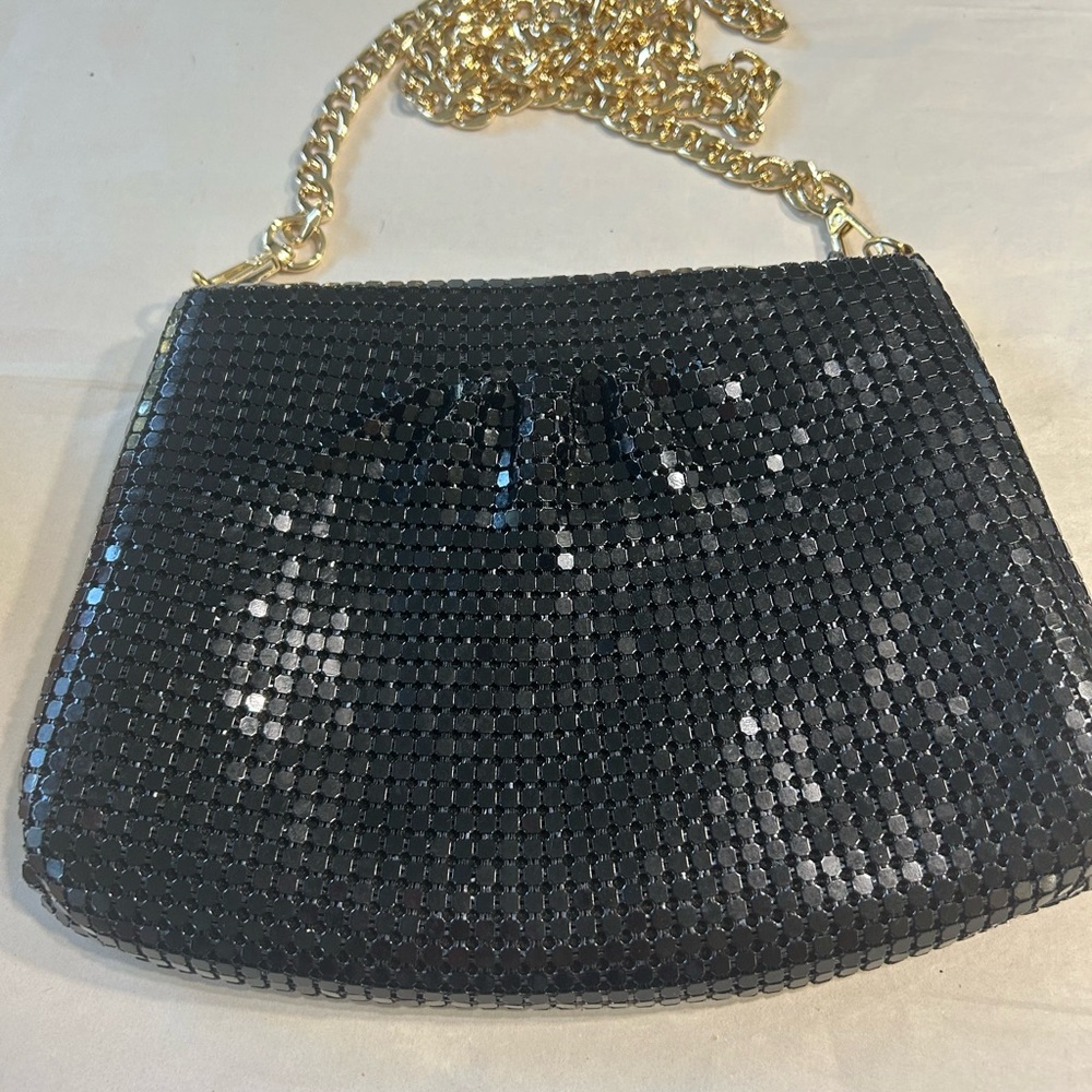 Glamorous Vintage Black and Gold Evening Clutch with Chain Strap